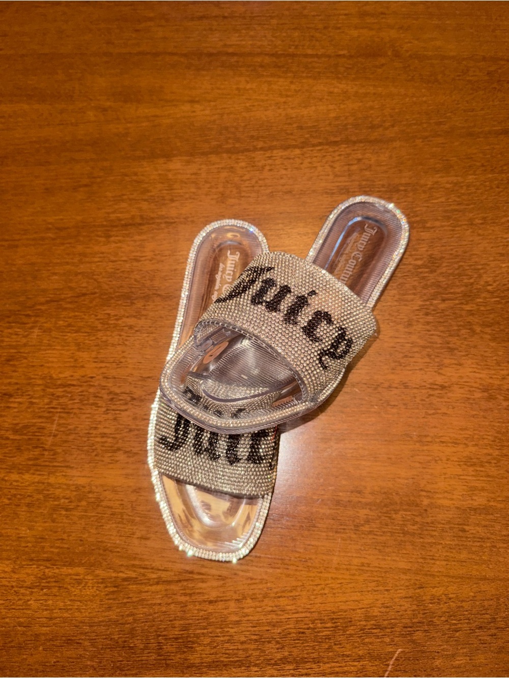 Y2K Juicy Couture Silver Crystal & Jelly Slide Sandals